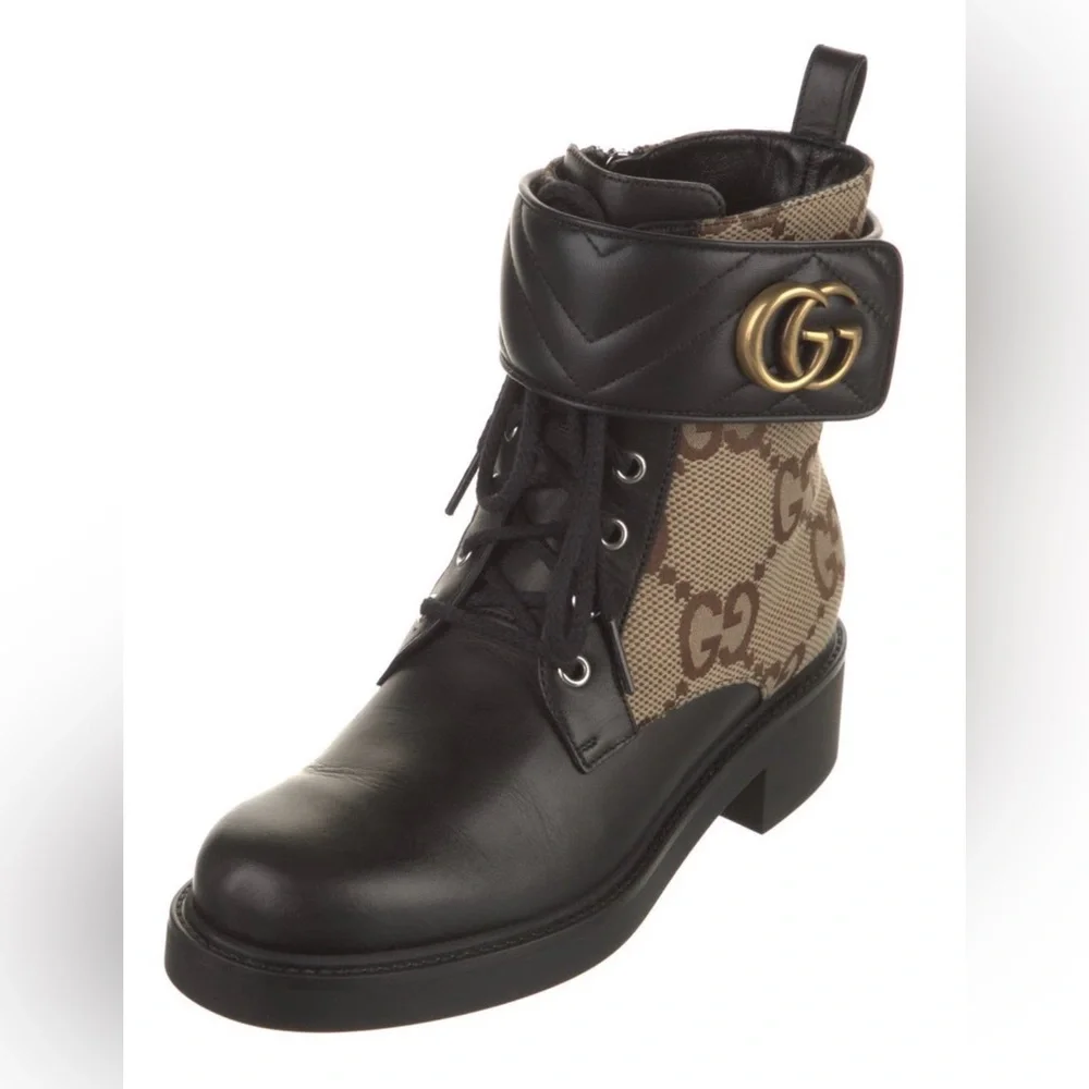 Gucci Double GG Canvas & Leather Combat Boots - Picture 1 of 7